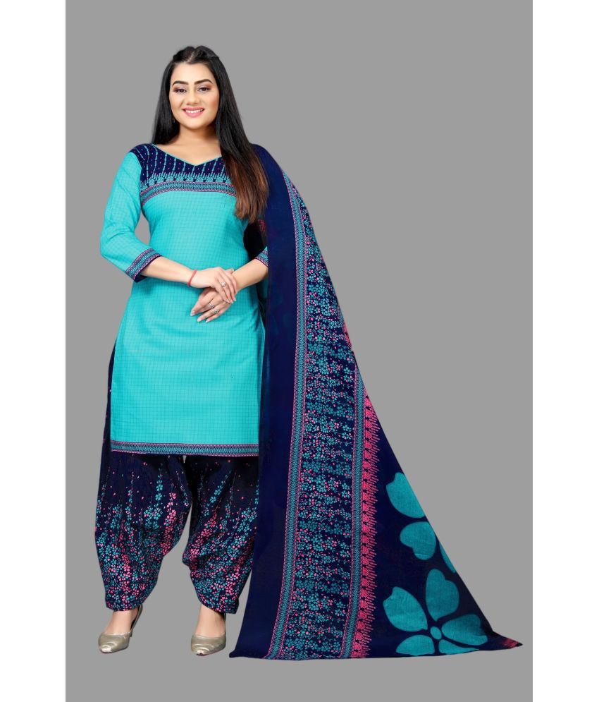    			WOW ETHNIC Unstitched Cotton Printed Dress Material - Turquoise ( Pack of 1 )