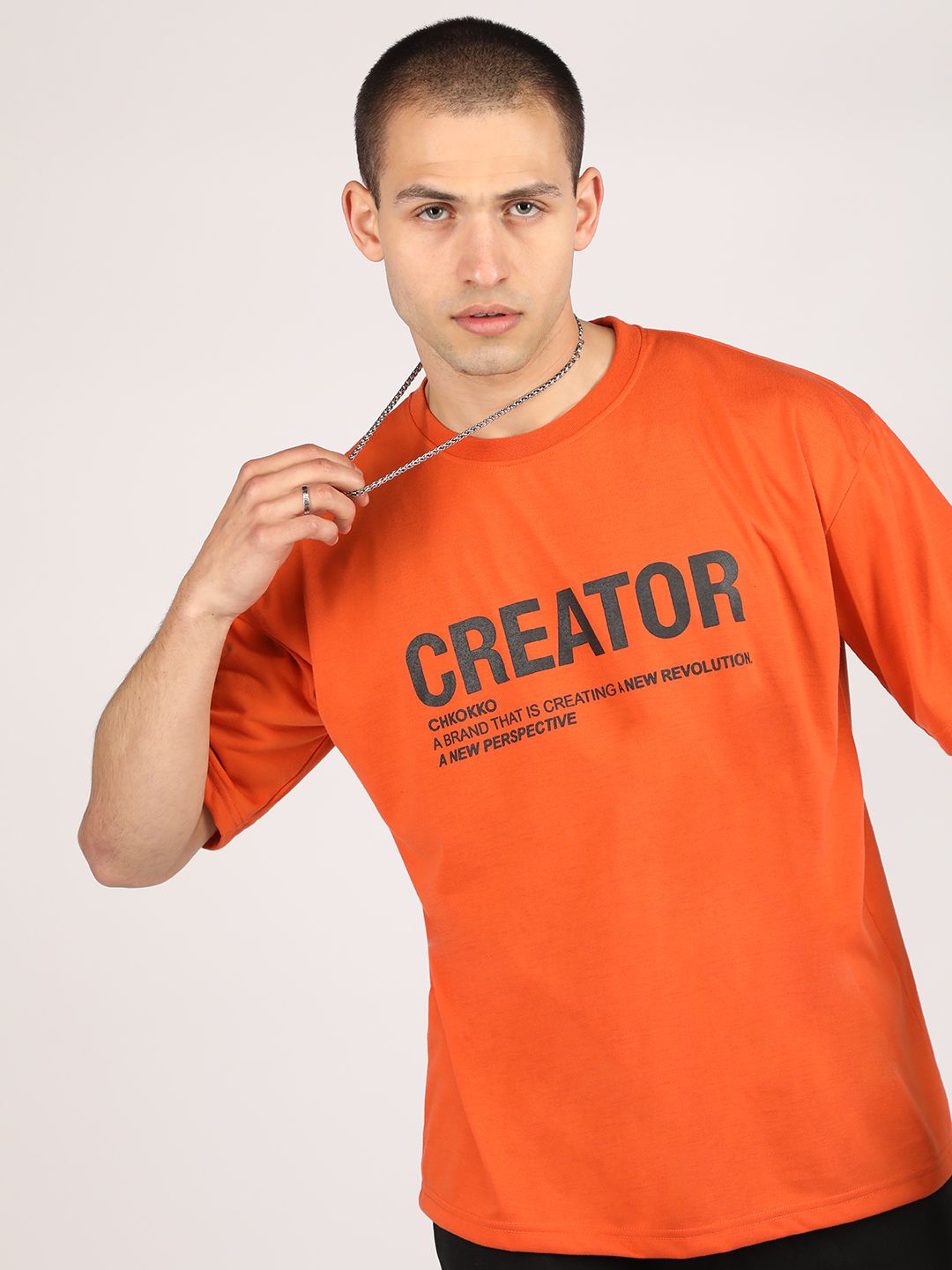    			Chkokko Cotton Blend Regular Fit Printed Half Sleeves Men's T-Shirt - Orange ( Pack of 1 )