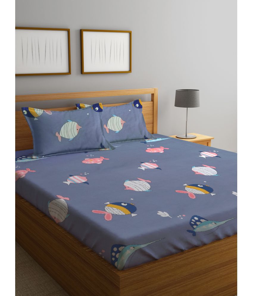     			Klotthe Poly Cotton Animal Fitted 1 Bedsheet with 2 Pillow Covers ( King Size ) - Light Grey