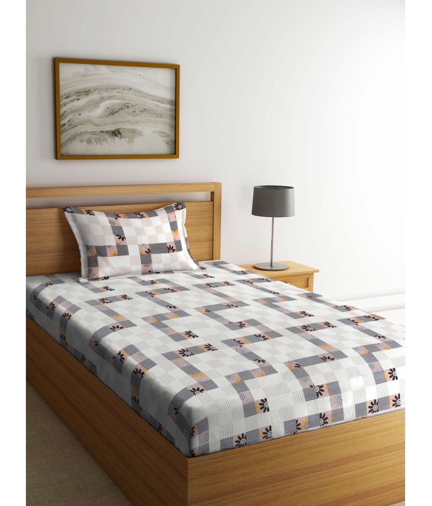    			Klotthe Poly Cotton Geometric 1 Single Bedsheet with 1 Pillow Cover - Multicolor