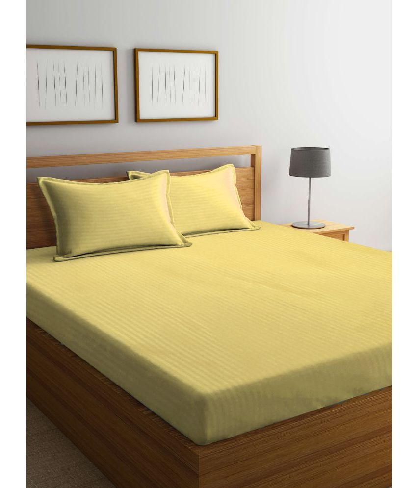     			Klotthe Poly Cotton Vertical Striped 1 Double Bedsheet with 2 Pillow Covers - Yellow