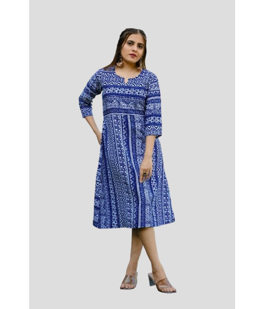     			PRIJHON Polyester Printed Flared Women's Kurti - Blue ( Pack of 1 )