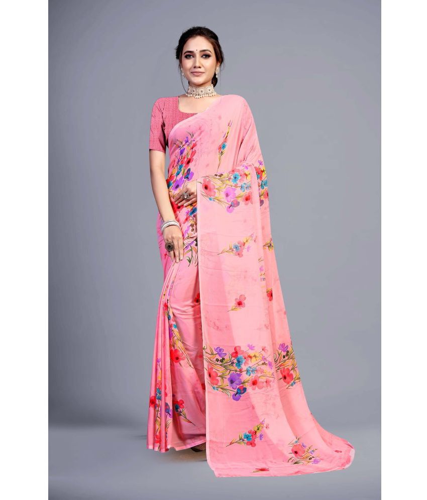     			SHREENATH FABRICS Georgette Printed Saree With Blouse Piece - Pink ( Pack of 1 )