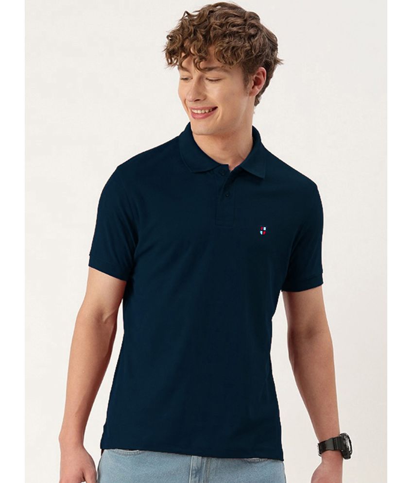     			ADORATE Cotton Blend Regular Fit Solid Half Sleeves Men's Polo T Shirt - Navy Blue ( Pack of 1 )