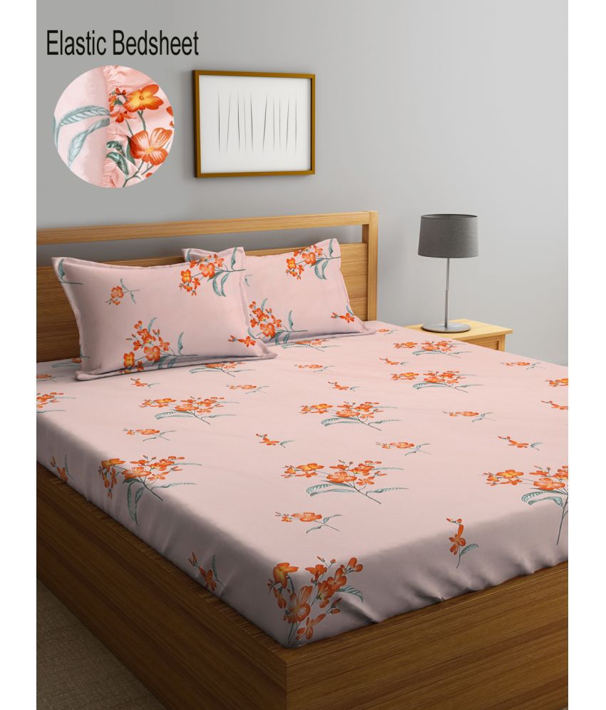     			Klotthe Poly Cotton Floral Fitted 1 Bedsheet with 2 Pillow Covers ( King Size ) - Pink