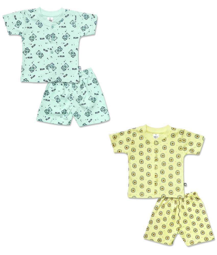     			TINYO Green & Yellow Cotton Baby Boy T-Shirt & Shorts ( Pack of 2 )