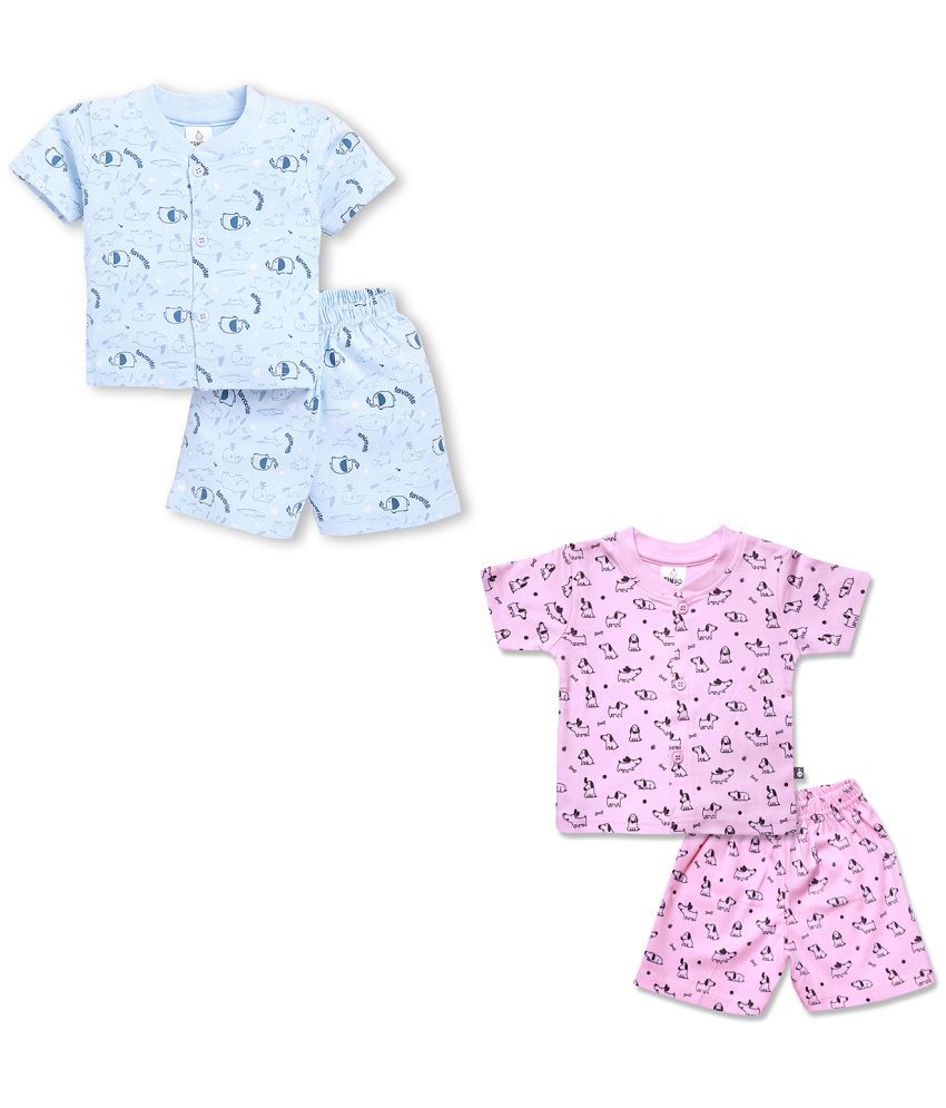     			TINYO Pink & Blue Cotton Baby Boy T-Shirt & Shorts ( Pack of 2 )