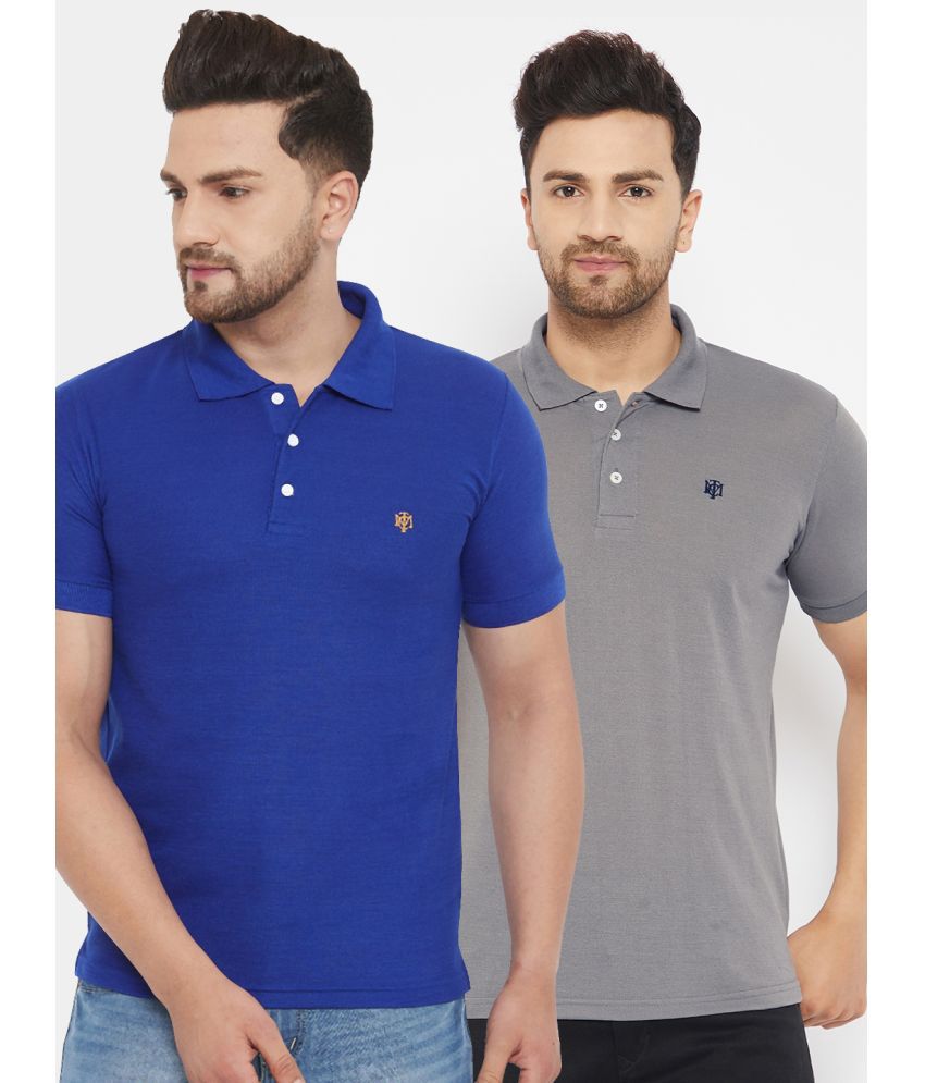     			The Million Club Cotton Blend Regular Fit Solid Half Sleeves Men's Polo T Shirt - Blue ( Pack of 2 )