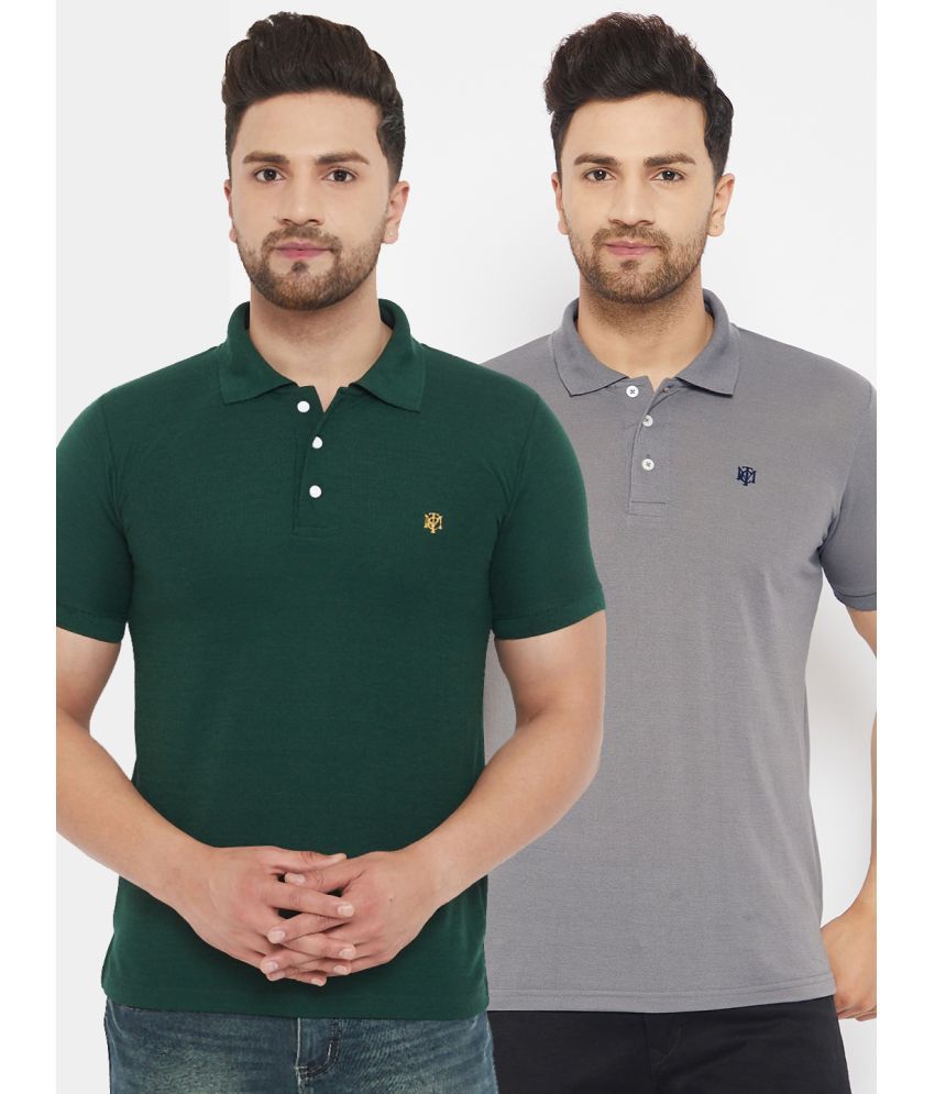     			The Million Club Cotton Blend Regular Fit Solid Half Sleeves Men's Polo T Shirt - Green ( Pack of 2 )