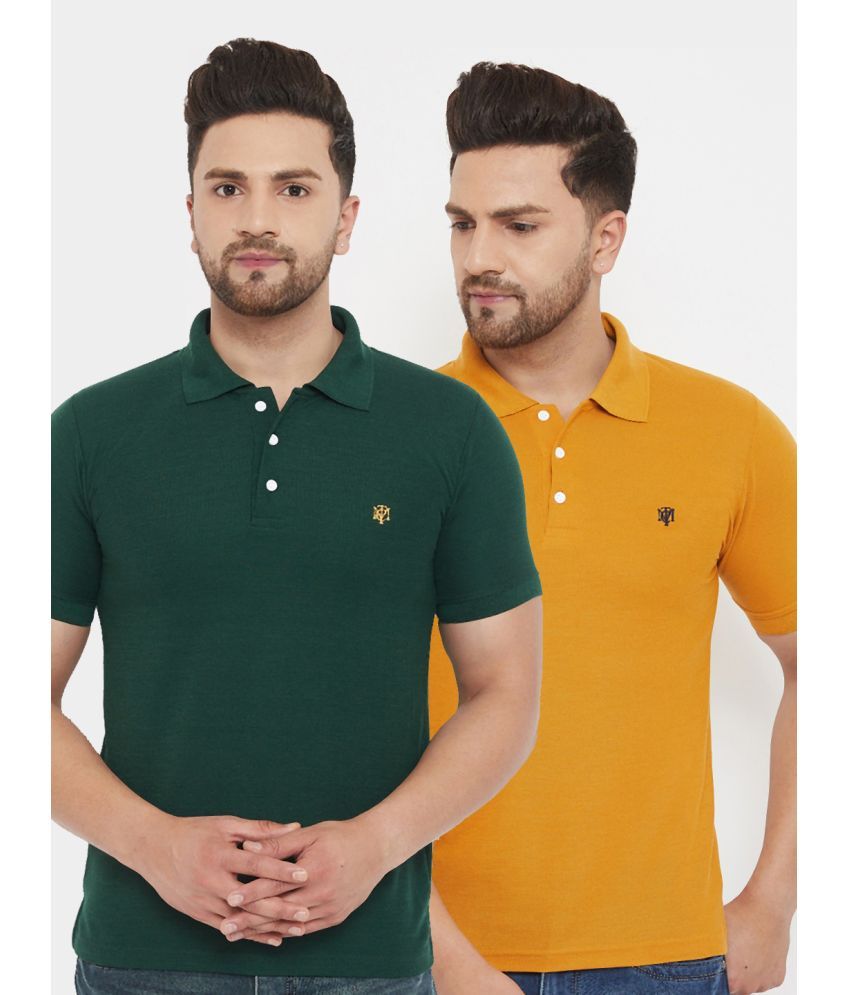     			The Million Club Cotton Blend Regular Fit Solid Half Sleeves Men's Polo T Shirt - Green ( Pack of 2 )