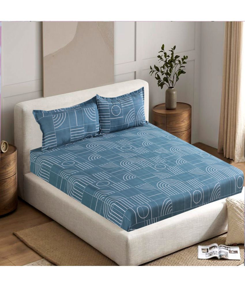     			Welhouse India Cotton Geometric 1 Double King Size Bedsheet with 2 Pillow Covers - Teal