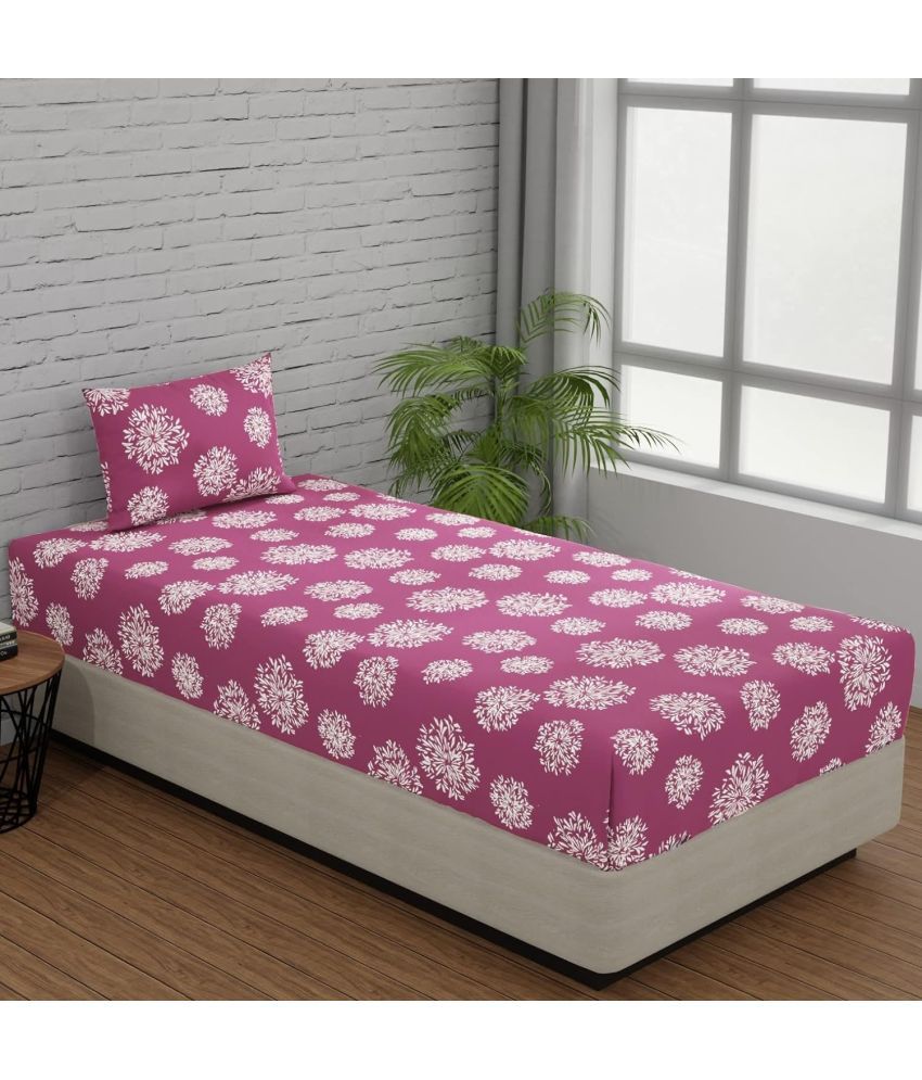     			Apala Microfiber Floral Printed 1 Single Bedsheet with 1 Pillow Cover - Mauve