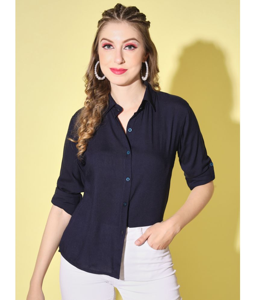     			BuyNewTrend Navy Blue Rayon Women's Shirt Style Top ( Pack of 1 )