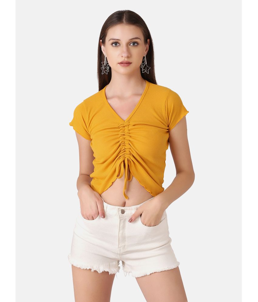    			BuyNewTrend Yellow Cotton Blend Women's Crop Top ( Pack of 1 )