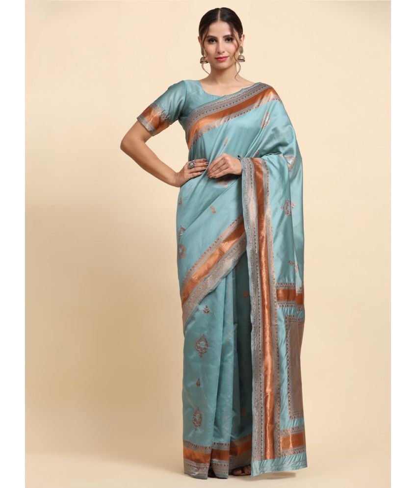     			Indesa Banarasi Silk Woven Saree With Blouse Piece - SkyBlue ( Pack of 1 )