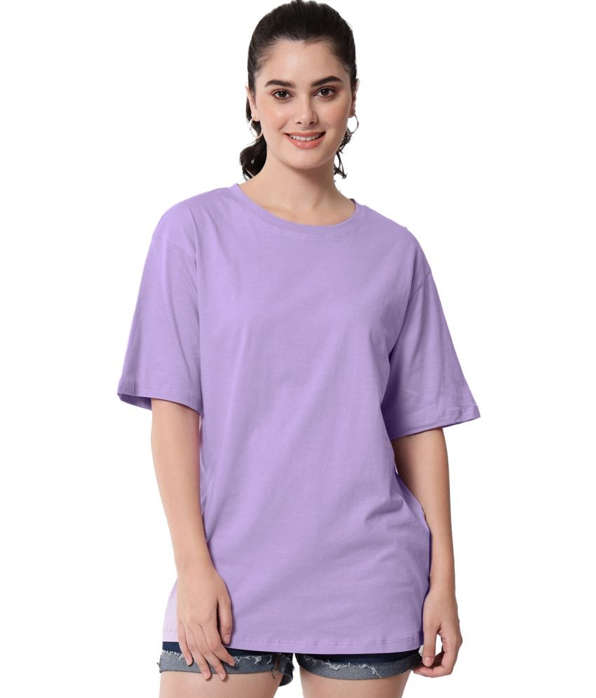     			Leotude Purple Cotton Blend Oversized Women's T-Shirt ( Pack of 1 )