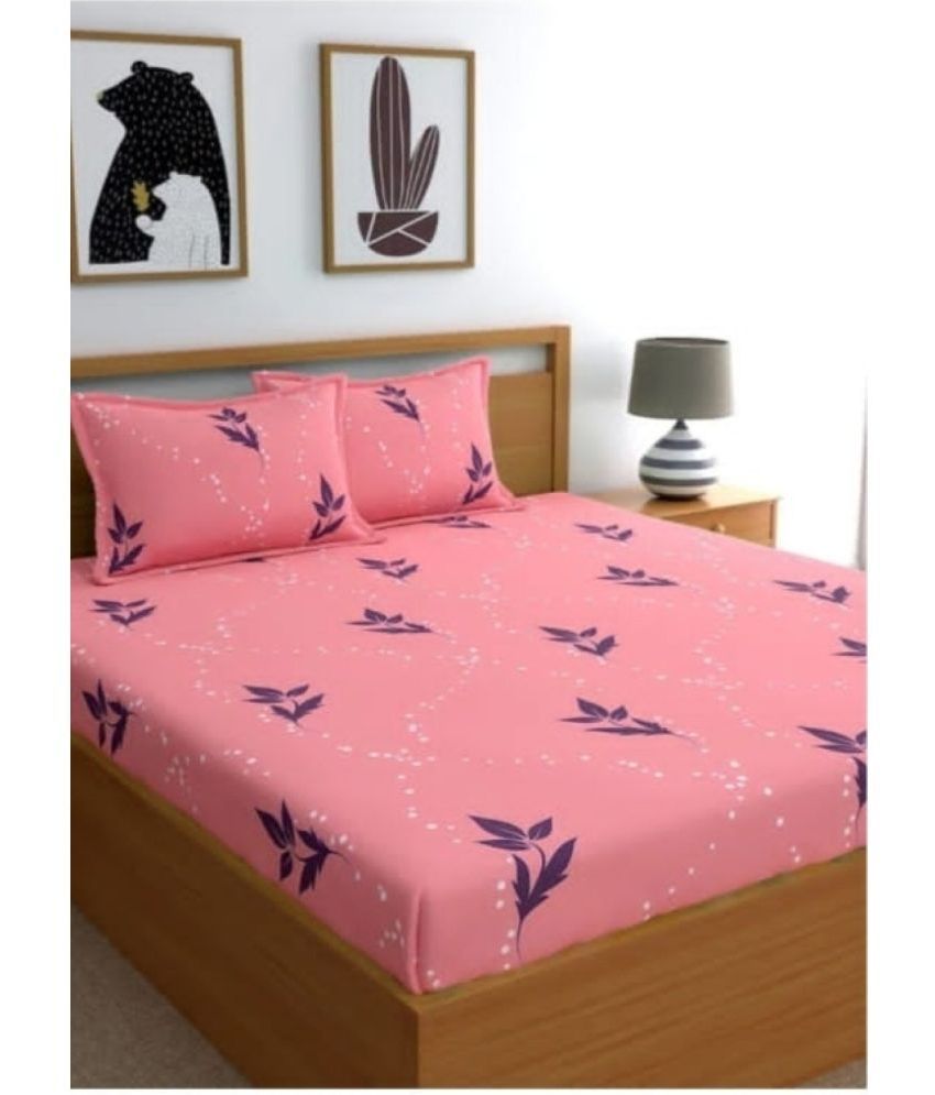     			Neekshaa Glace Cotton Nature 1 Double Bedsheet with 2 Pillow Covers - Baby Pink