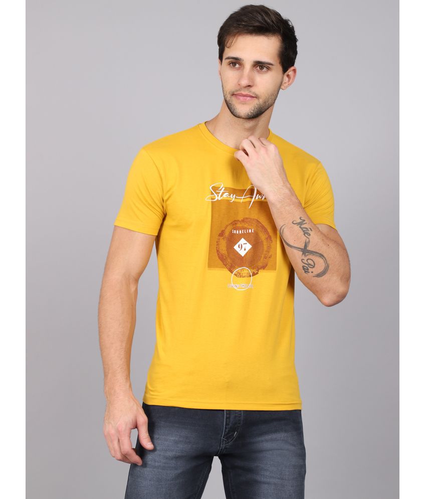     			Rodamo Cotton Blend Slim Fit Printed Half Sleeves Men's T-Shirt - Yellow ( Pack of 1 )