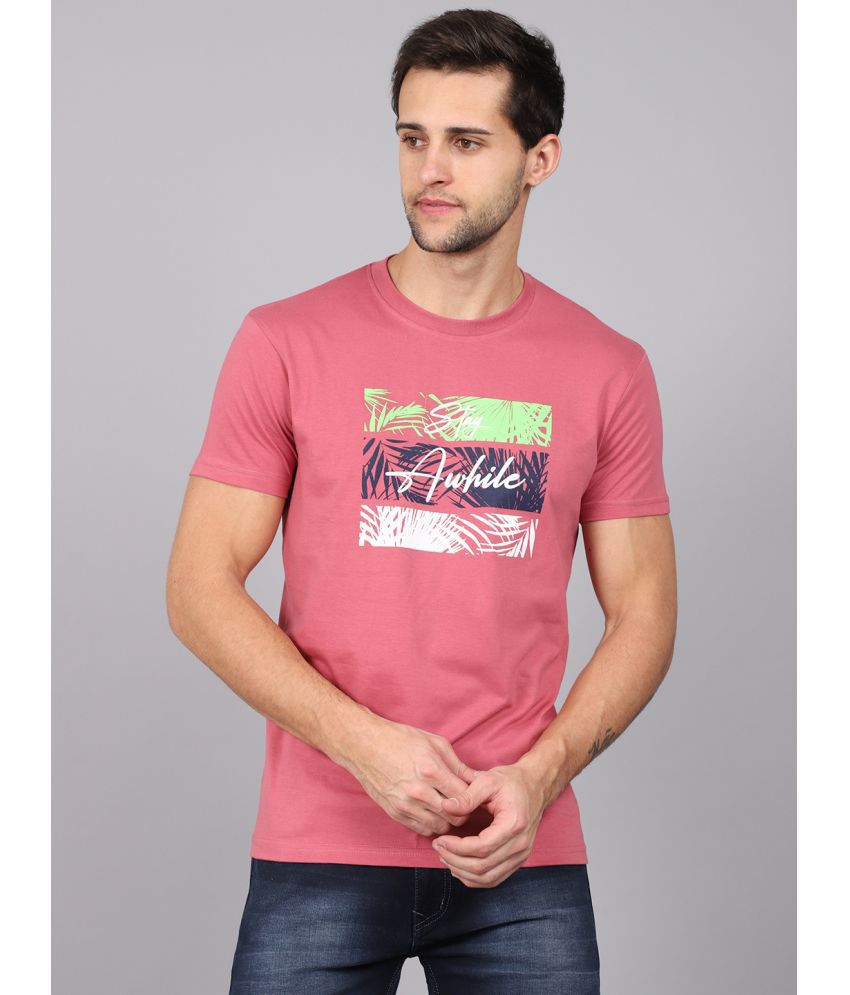     			Rodamo Cotton Blend Slim Fit Printed Half Sleeves Men's T-Shirt - Pink ( Pack of 1 )