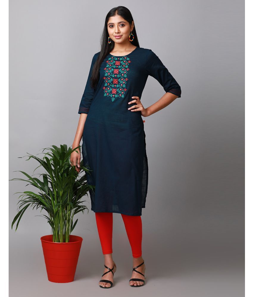     			Alena Cotton Embroidered Straight Women's Kurti - Navy ( Pack of 1 )