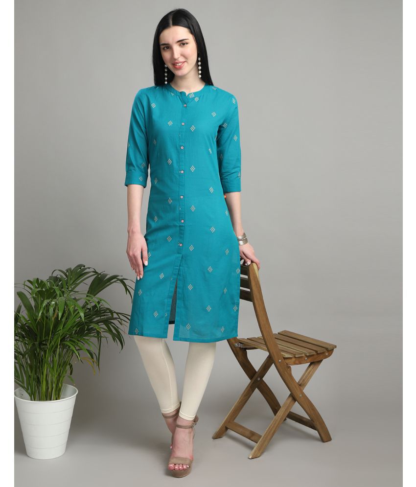     			Alena Cotton Printed Straight Women's Kurti - Teal ( Pack of 1 )