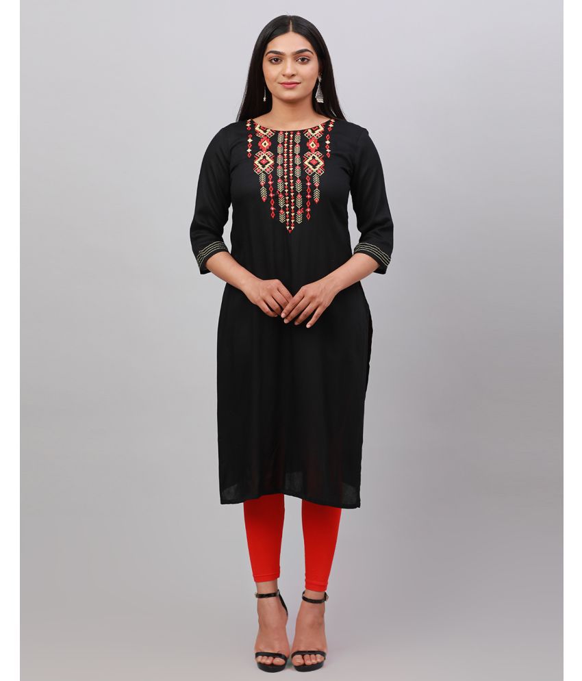     			Alena Rayon Embroidered Straight Women's Kurti - Black ( Pack of 1 )