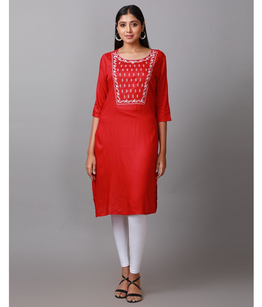     			Alena Rayon Embroidered Straight Women's Kurti - Maroon ( Pack of 1 )