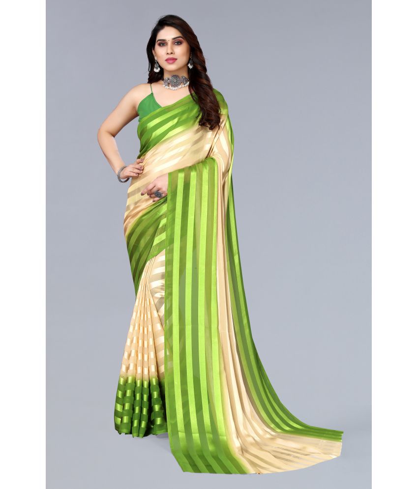     			Anand Sarees Satin Striped Saree Without Blouse Piece - Cream ( Pack of 1 )