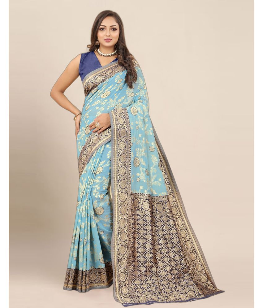     			Anjaneya Sarees Banarasi Silk Woven Saree With Blouse Piece - SkyBlue ( Pack of 1 )