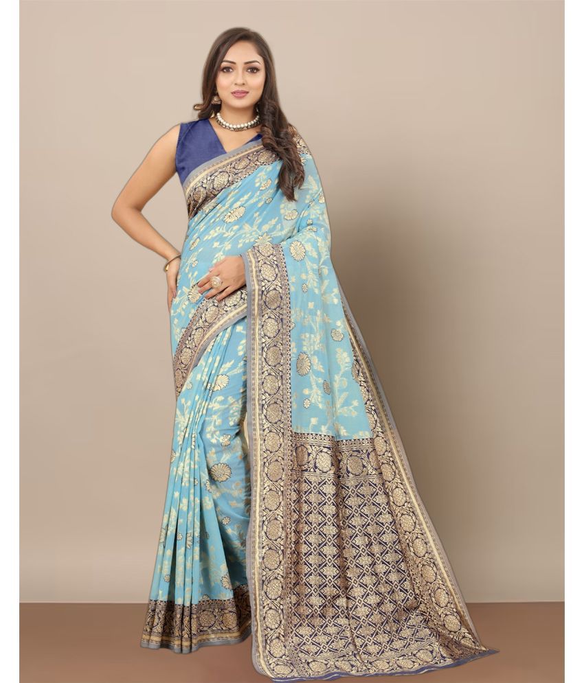     			Anjaneya Sarees Banarasi Silk Woven Saree With Blouse Piece - SkyBlue ( Pack of 1 )