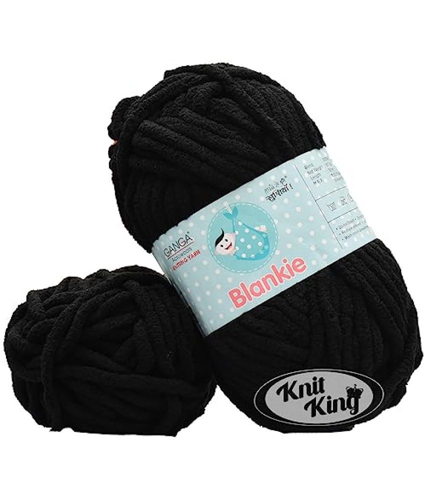     			GANGA Knitting Yarn Thick Chunky Wool, Blankie Black 300 GMS Best Used with Knitting Needles-HL Art-AEII
