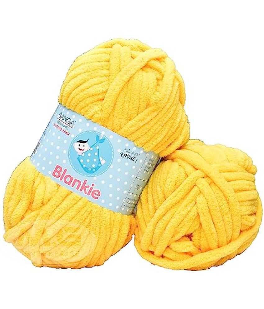     			GANGA Knitting Yarn Thick Chunky Wool, Blankie Yellow 400 GMS Best Used with Knitting Needles-BP Art-ADIJ
