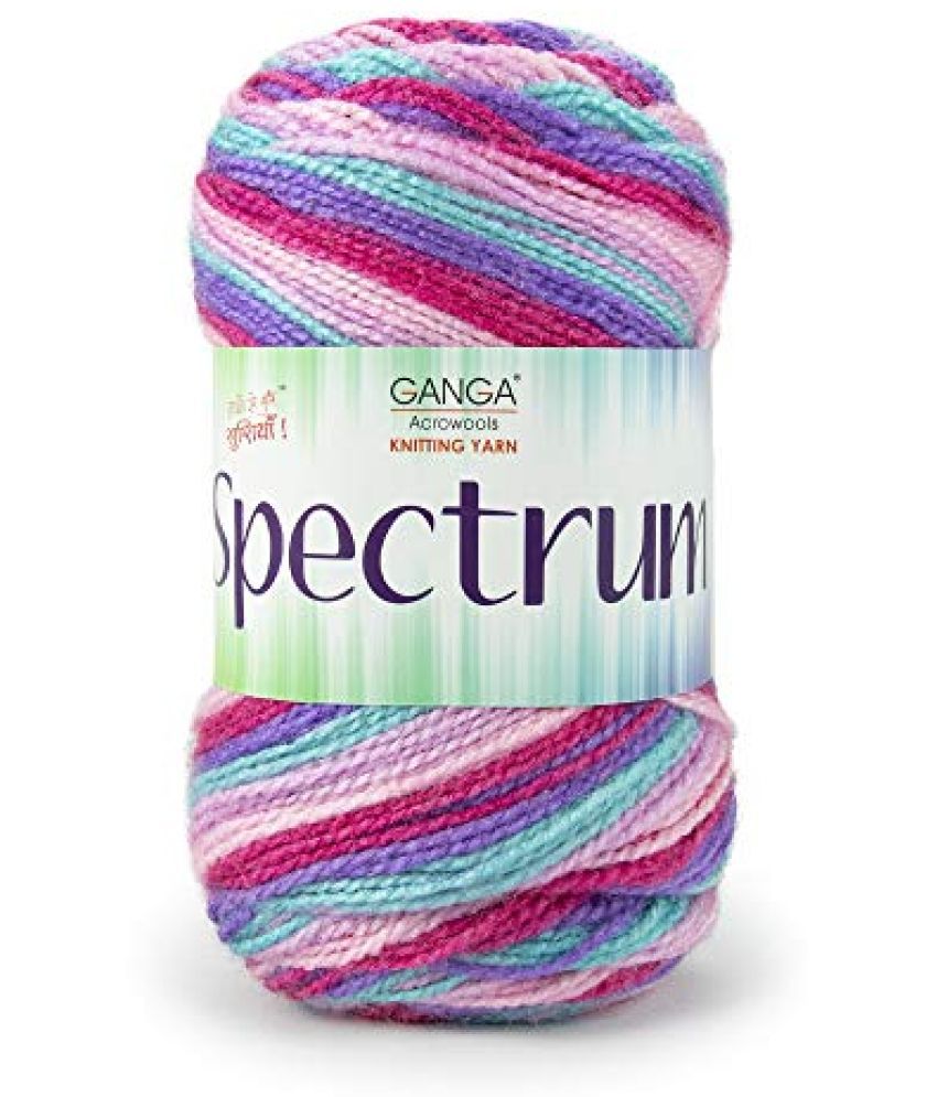    			Ganga Acrowools Spectrum Yarn -100% Acrylic Yarn, Hand Knitting and Crochet Yarn, Pack of 2 Balls - 100gm Each (Pink Purple Cyan Multi)