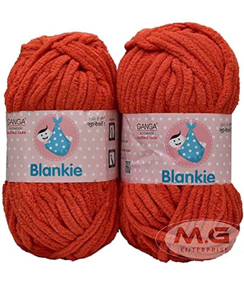     			Ganga Knitting Yarn Thick Chunky Wool, Blankie Deep Orange 200 gm Best Used with Knitting Needles, Crochet Needles Wool Yarn for Knitting, with Needle.-D