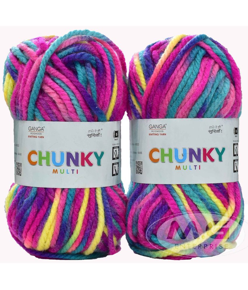     			Ganga Knitting Yarn Thick Chunky Wool, Chunky Rainbow 200 gm Best Used with Needles, Crochet Needles Wool Yarn for Knitting, with Needle. by Ganga D