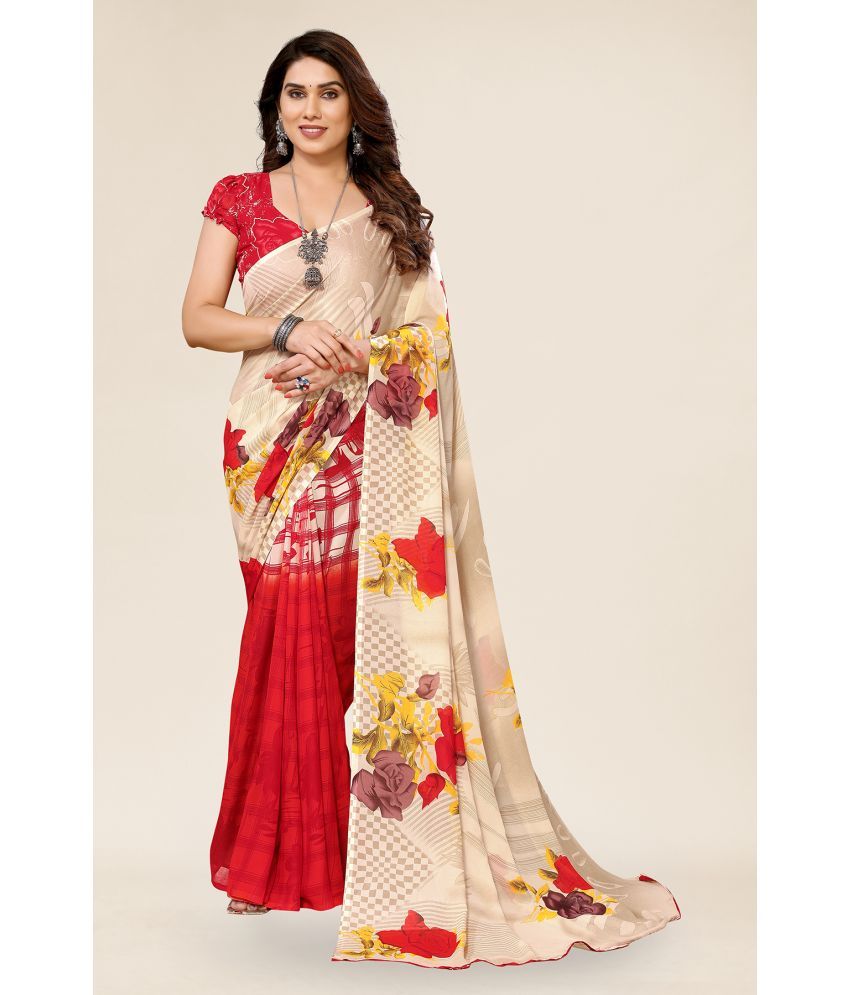     			Kashvi Sarees Georgette Printed Saree With Blouse Piece - Red ( Pack of 1 )