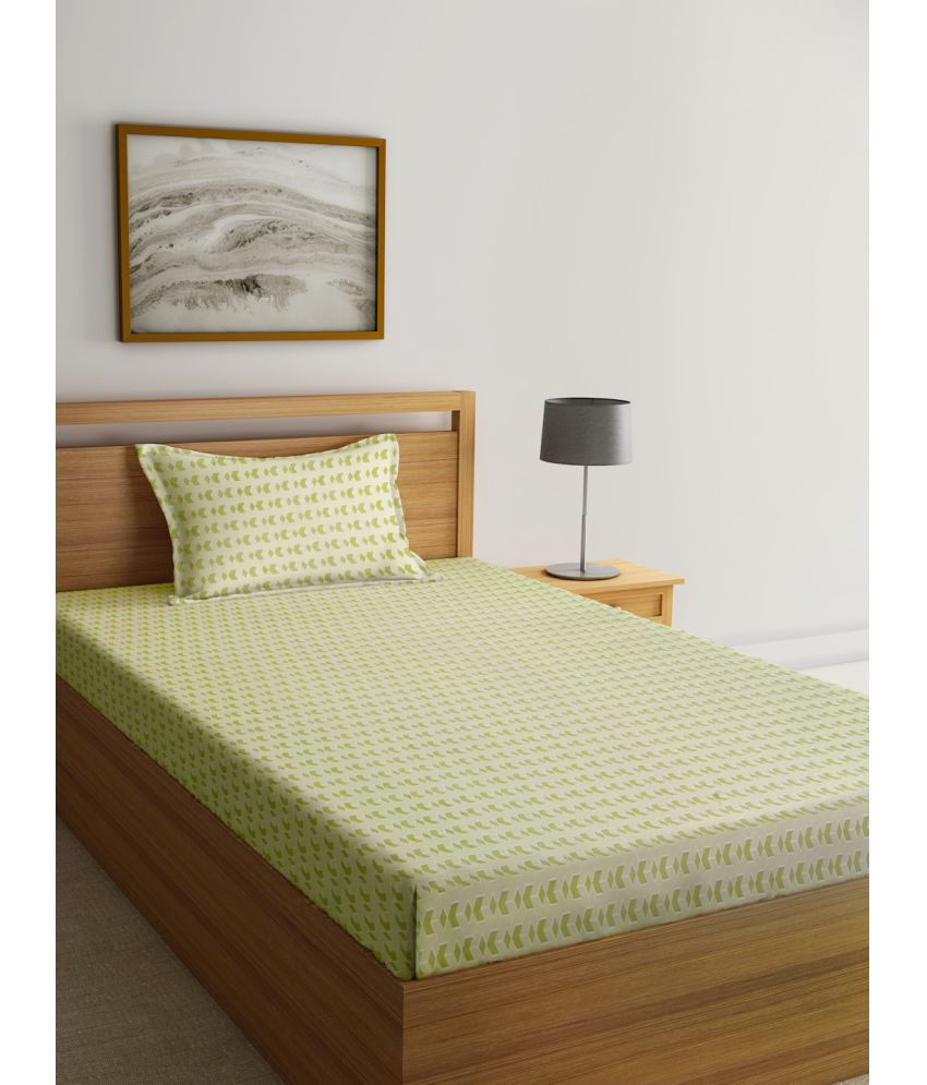     			Klotthe Poly Cotton Abstract Printed 1 Single Bedsheet with 1 Pillow Cover - Olive