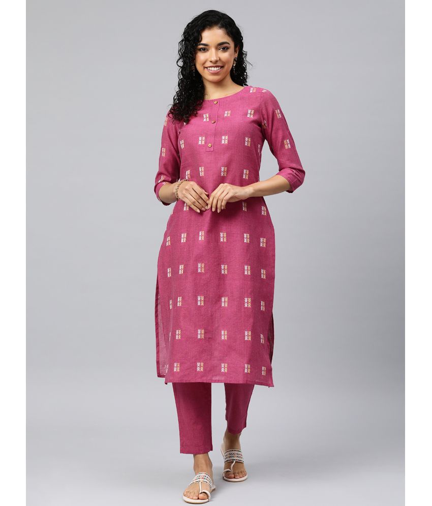     			Shaily Cotton Blend Self Design Kurti With Pants Women's Stitched Salwar Suit - Magenta ( Pack of 2 )