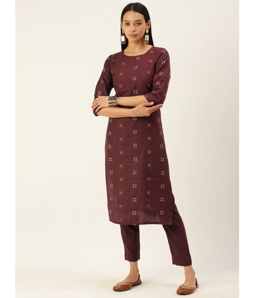     			Shaily Cotton Solid Kurti With Pants Women's Stitched Salwar Suit - Maroon ( Pack of 2 )