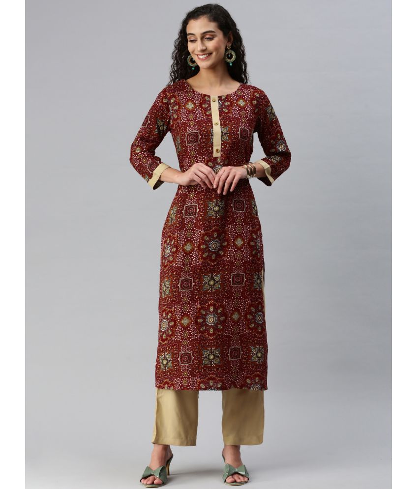     			Shaily Rayon Self Design Kurti With Pants Women's Stitched Salwar Suit - Maroon ( Pack of 2 )
