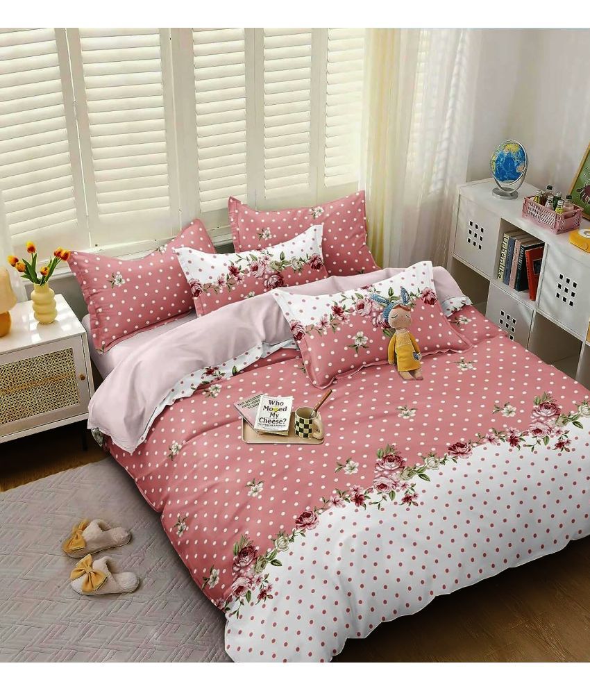     			VORDVIGO Glace Cotton Floral 1 Double Bedsheet with 2 Pillow Covers - Pink