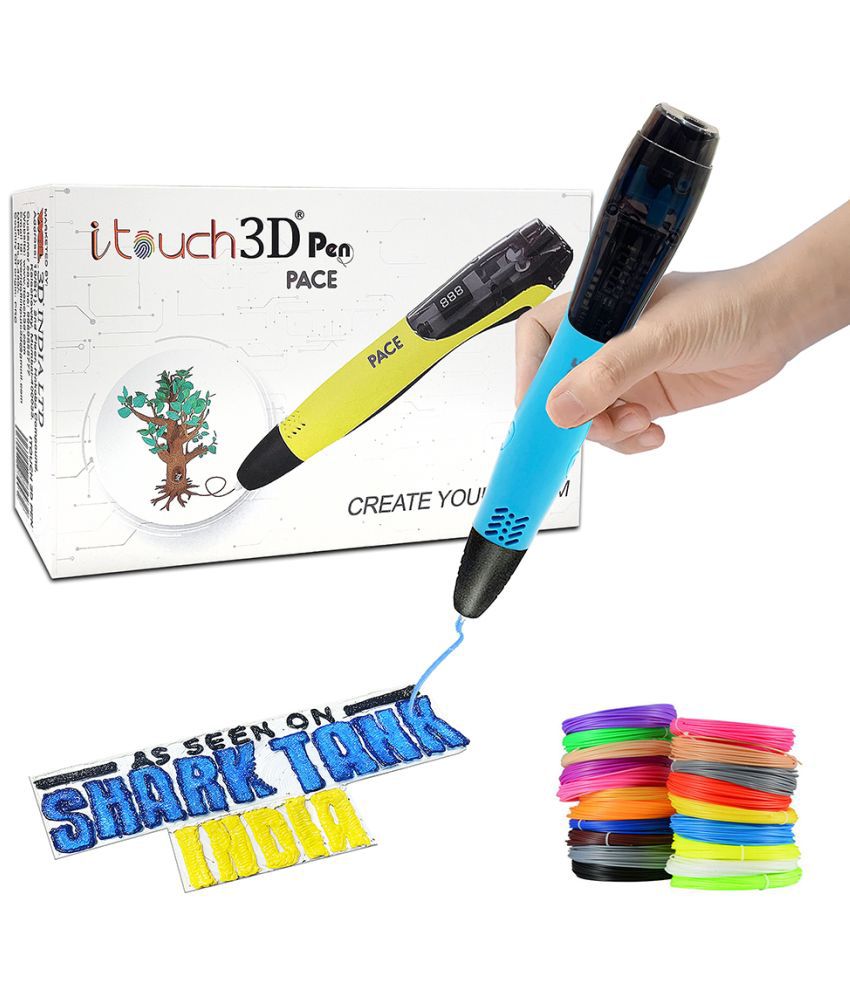     			WOL3D Itouch Pace 3D Pen (Blue) with 20 in 1 filaments for 3D Drawing; Art and Craft with free Stencil, Cloth and 3 Filaments
