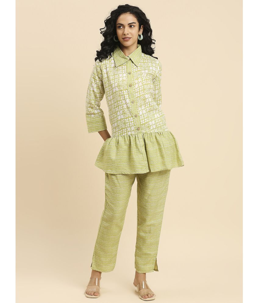     			gufrina Cotton Printed Kurti With Pants Women's Stitched Salwar Suit - Green ( Pack of 1 )