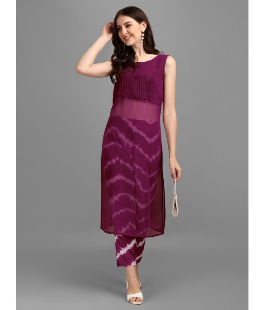     			gufrina Georgette Solid Kurti With Pants Women's Stitched Salwar Suit - Wine ( Pack of 1 )