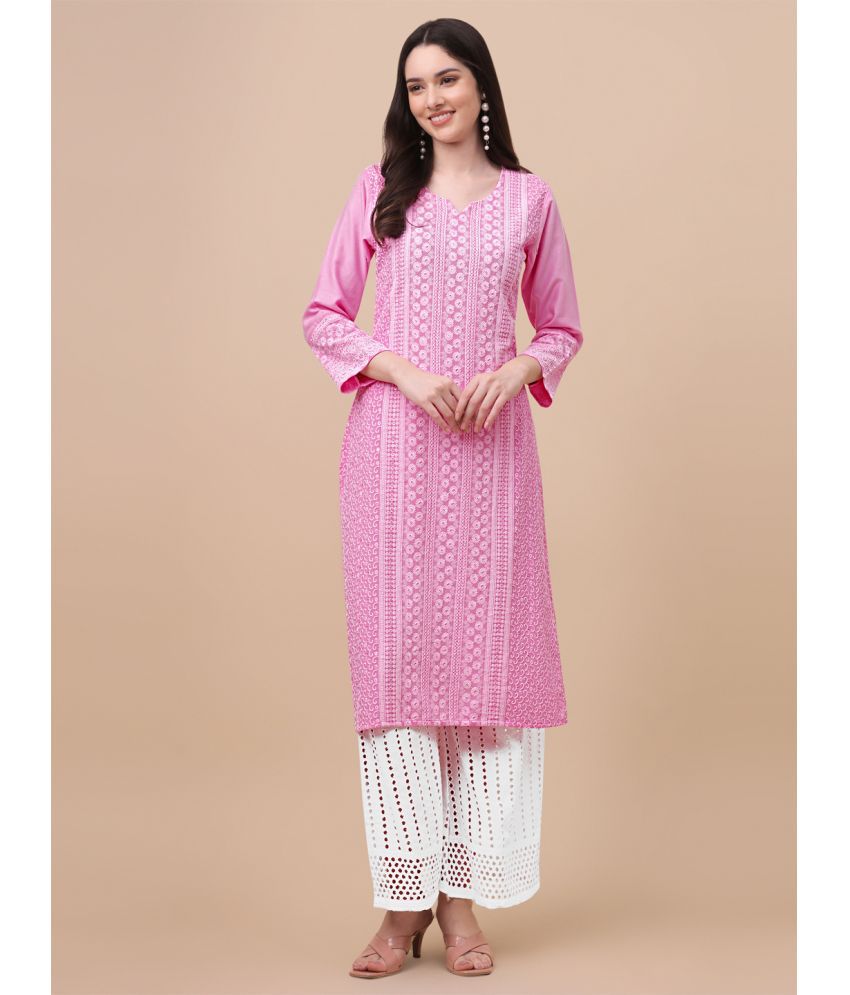     			gufrina Viscose Embroidered Kurti With Palazzo Women's Stitched Salwar Suit - Pink ( Pack of 1 )