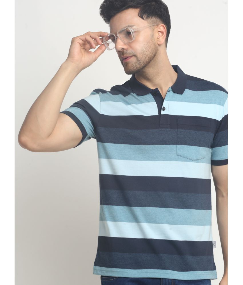     			HARBOR N BAY Cotton Blend Regular Fit Striped Half Sleeves Men's Polo T Shirt - Navy Blue ( Pack of 1 )