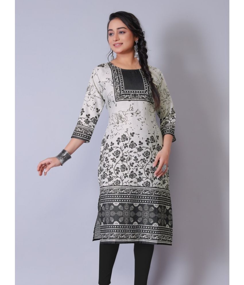     			Hetsa Cotton Blend Printed Straight Women's Kurti - Off White ( Pack of 1 )