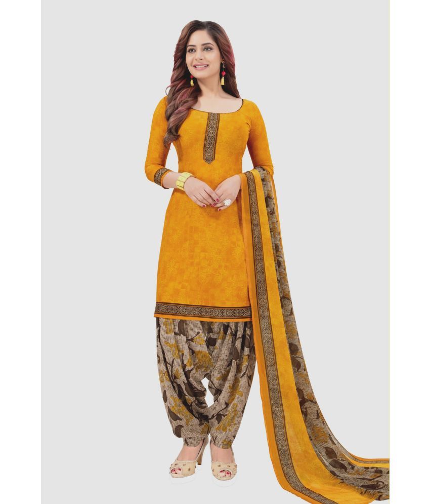     			Kkrish Unstitched Crepe Self Design Dress Material - Yellow ( Pack of 1 )