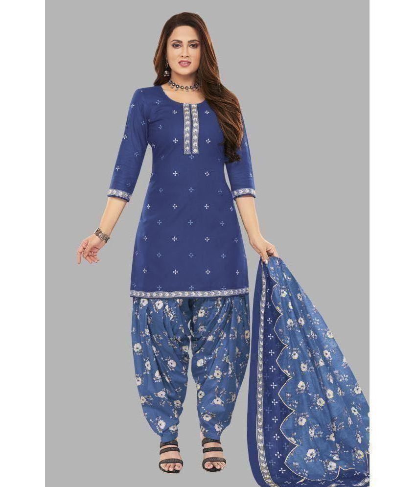     			shree jeenmata collection Unstitched Cotton Printed Dress Material - Blue ( Pack of 1 )