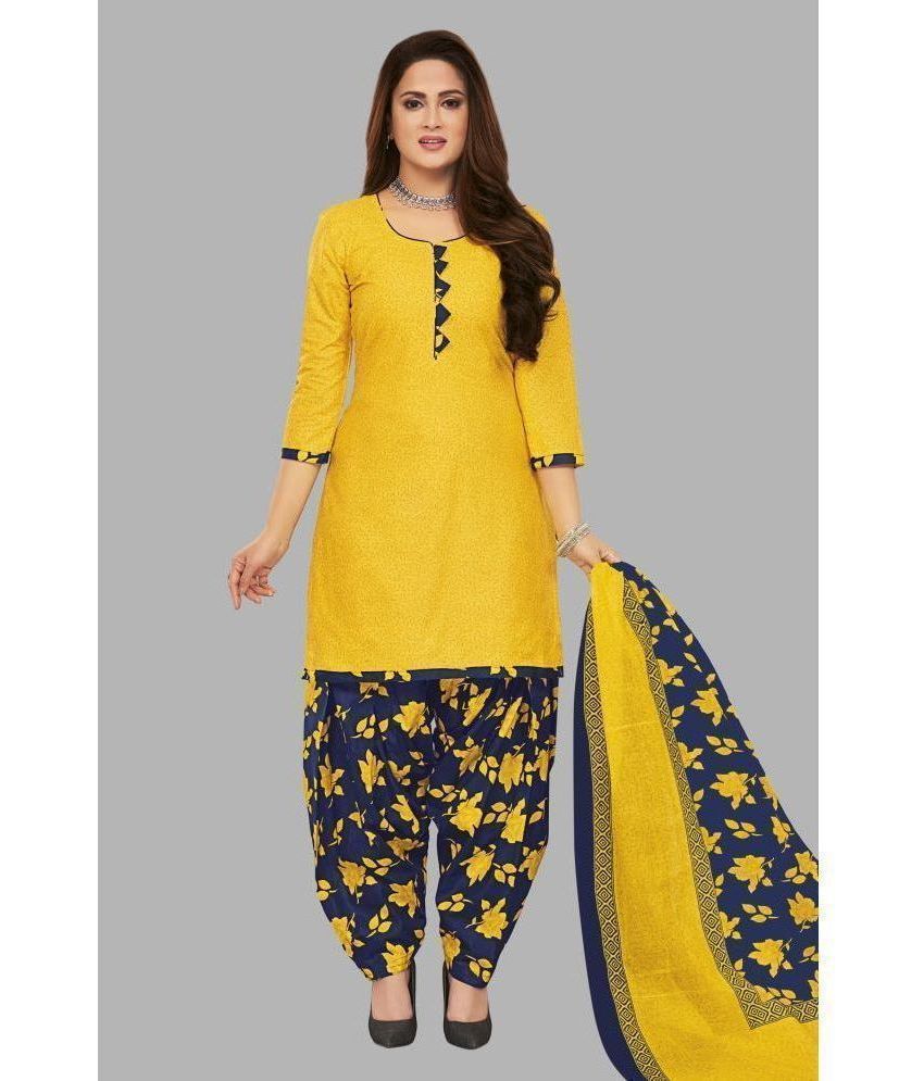     			shree jeenmata collection Unstitched Cotton Printed Dress Material - Yellow ( Pack of 1 )